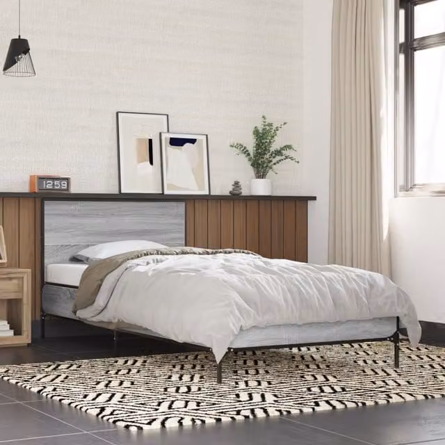 Berkfield Home Sonoma Bed Frame in Grey, W/D/H: 90 x 200 cm