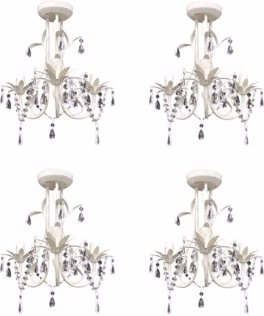 Berkfield Home Crystal Pendant Ceiling Lamp Set of 4 in White and Transparent
