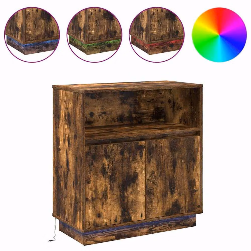 Berkfield Home Modern Smoked Oak Sideboard with Integrated LED Lighting, Brown, W/D/H: 75 x 34.5 x 71 cm – 3