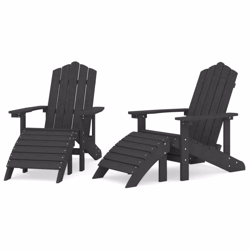 Berkfield Home Garden Adirondack Chairs with Footstools, 2 Piece Set, Anthracite Black HDPE Composite – 2