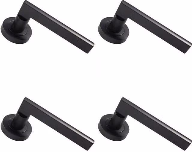 Loops 4 Pair Straight Plinth Mounted Handles with Round Rose in Matt Black with Concealed Fixings – 1
