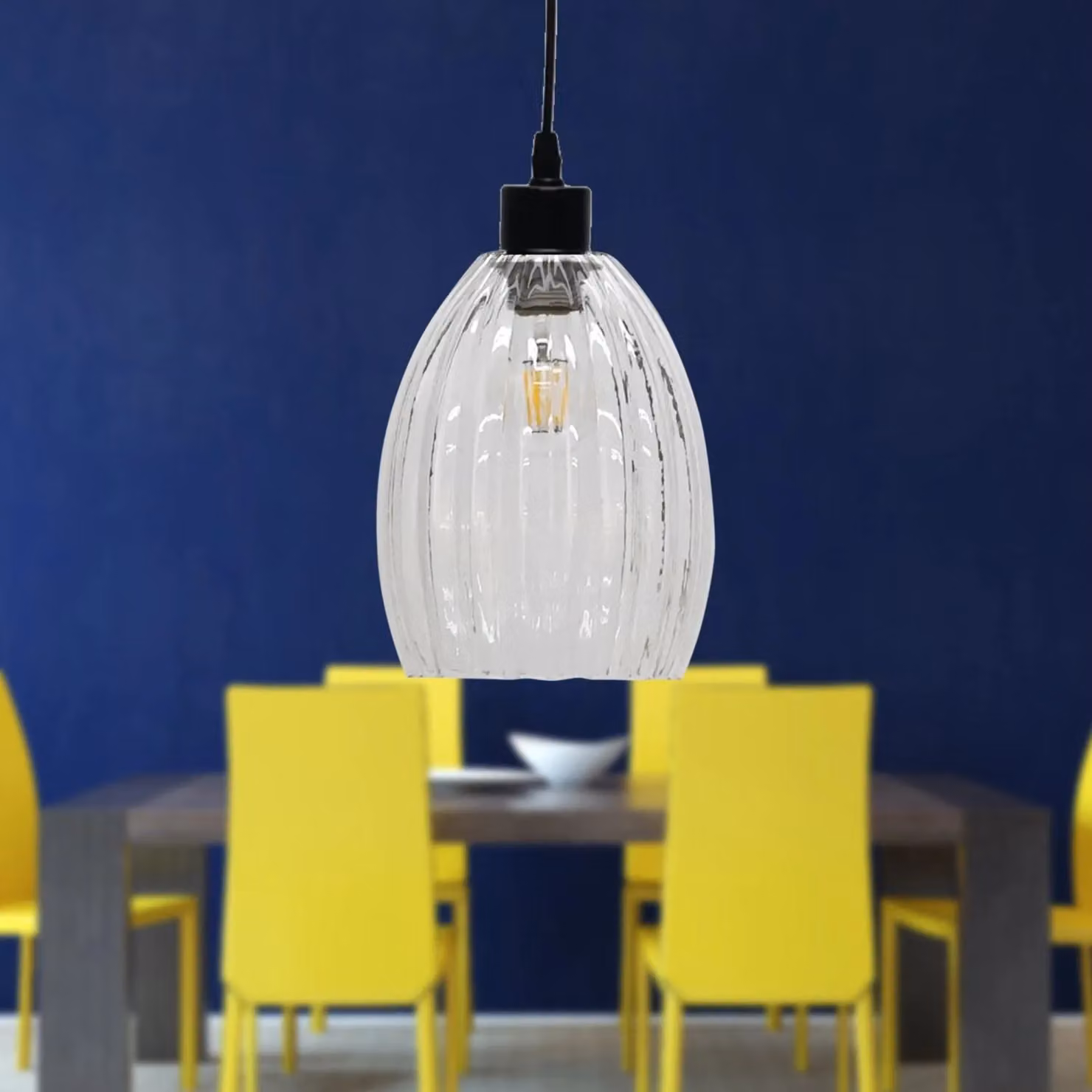 First Choice Lighting Birch Pendant Light with Transparent Fluted Glass and Black Fitting – 2