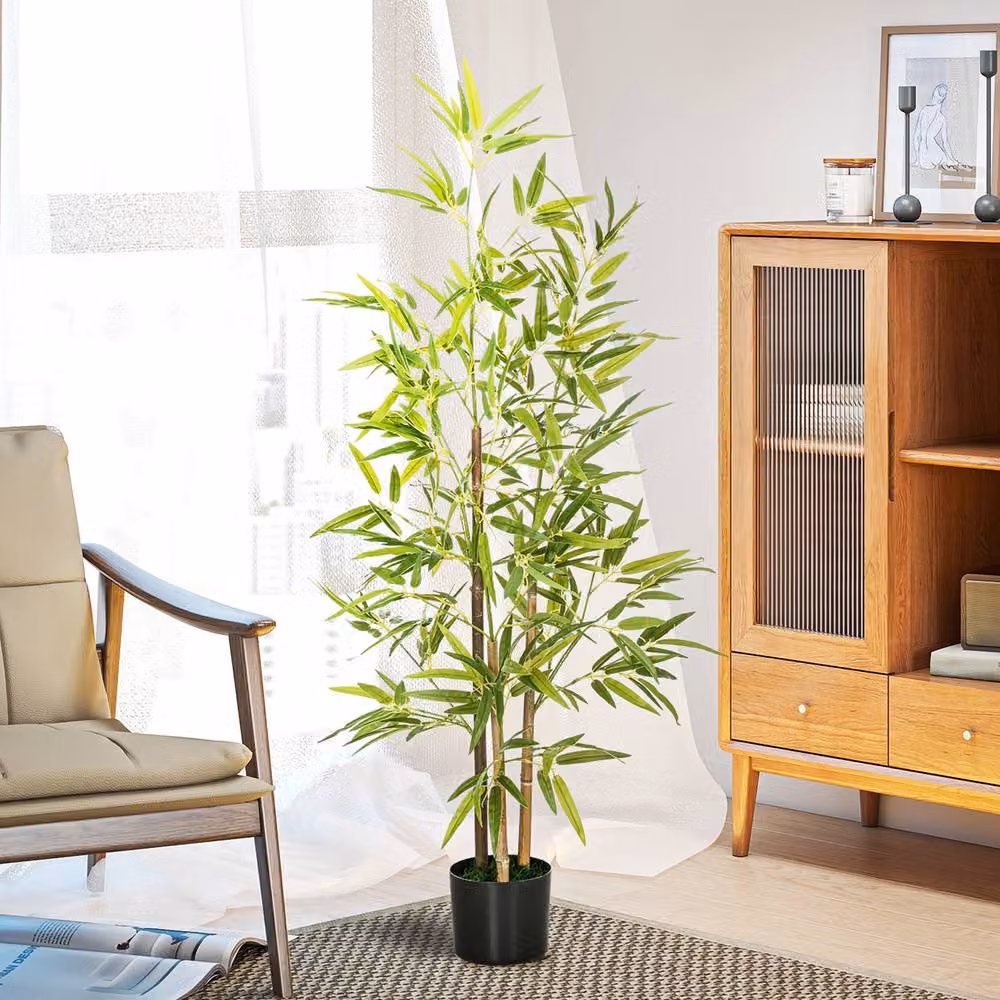 STILVORA Artificial Bamboo Tree in Green with Pot, Height: 120 cm – 4