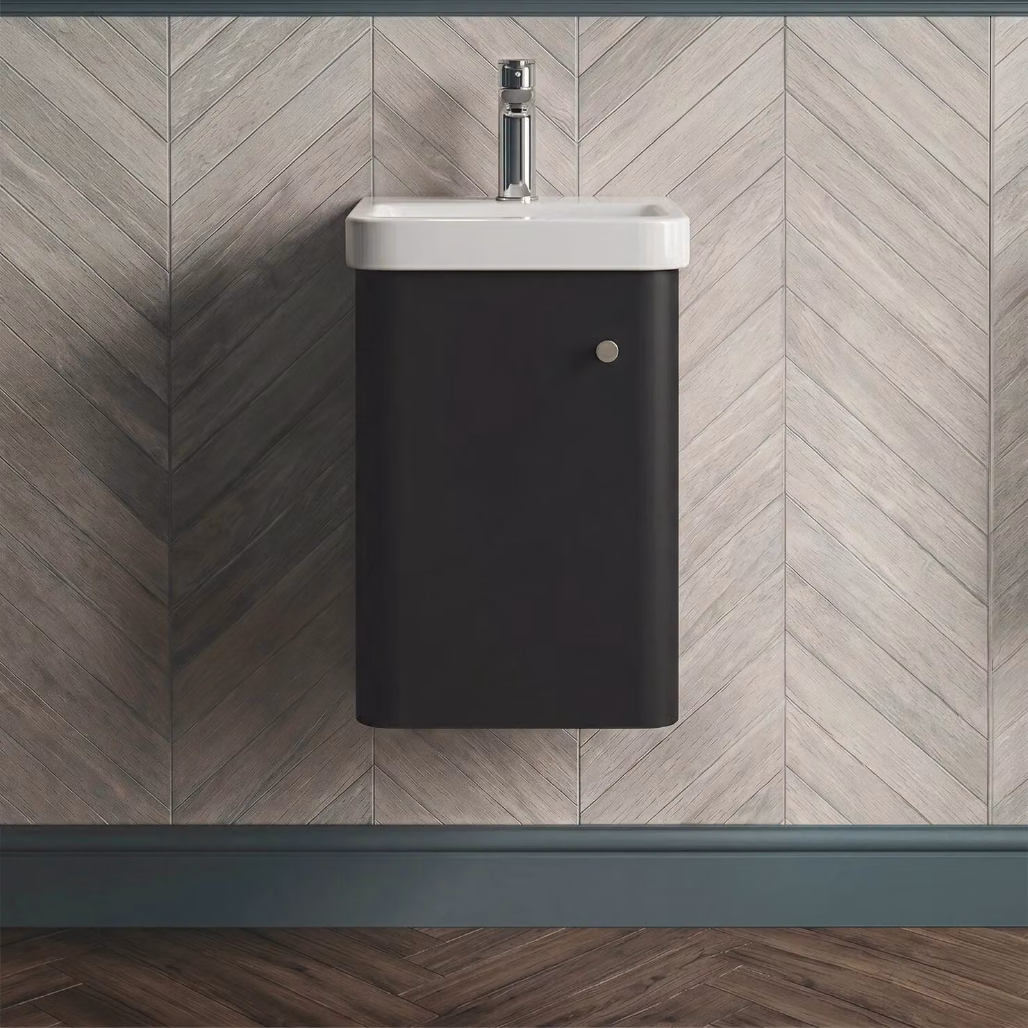 Balterley Wall Hung 1 Door Modern Bathroom Vanity Unit with Ceramic Sink, Dark Grey, Width: 40 cm – 4