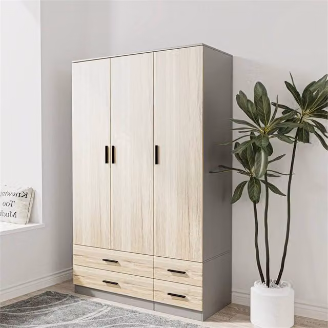 FORGEVIO Modern 3 Door 4 Drawer Wardrobe in Grey and Light Oak