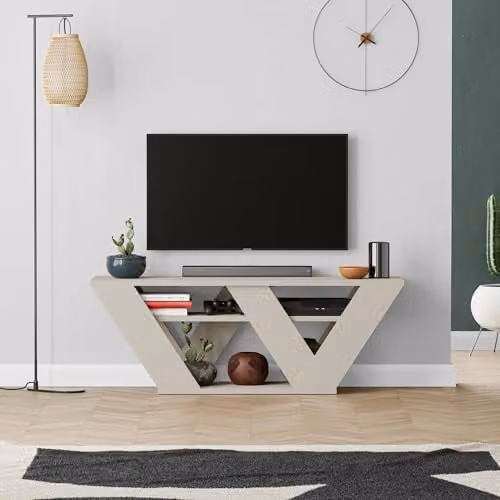 Decortie Pipralla Modern Multimedia TV Unit with Shelves in Sand, W/D/H: 110 x 30 x 40 cm