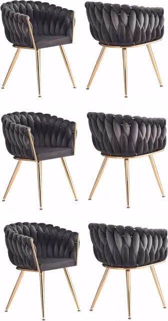 Life Interiors Set of 6 Roma Knot Velvet Dining Chairs with Armrests in Grey and Gold