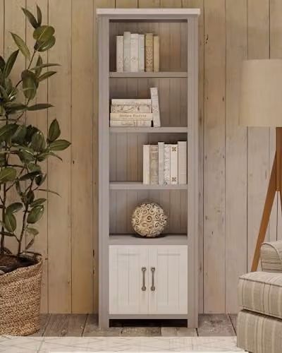 Baumhaus Greystone Narrow Industrial Bookcase in Grey, Beige or White, H 180 x W 56 x D 30 cm – 2