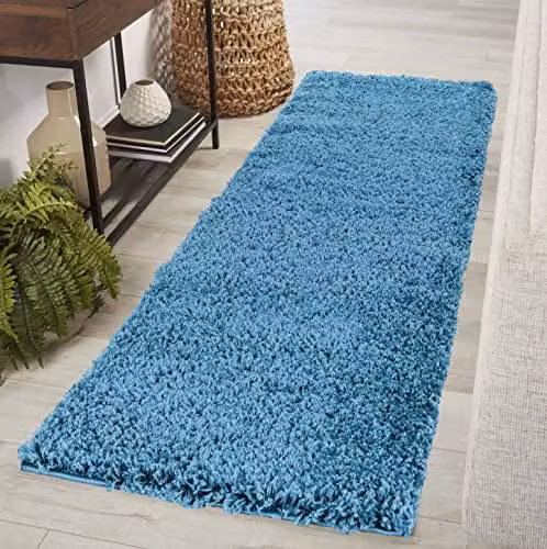 Serdim Rugs Plain Modern Petrol Hallway Runner Rug, W: 60 cm, L: 220 cm