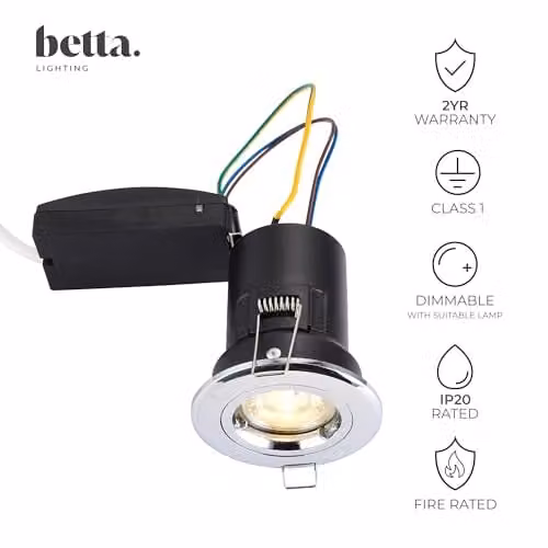 Saxby shieldPLUS MV 50W IP20 Recessed Fixed Fire Rated GU10 Ceiling Spotlight in Chrome – 2
