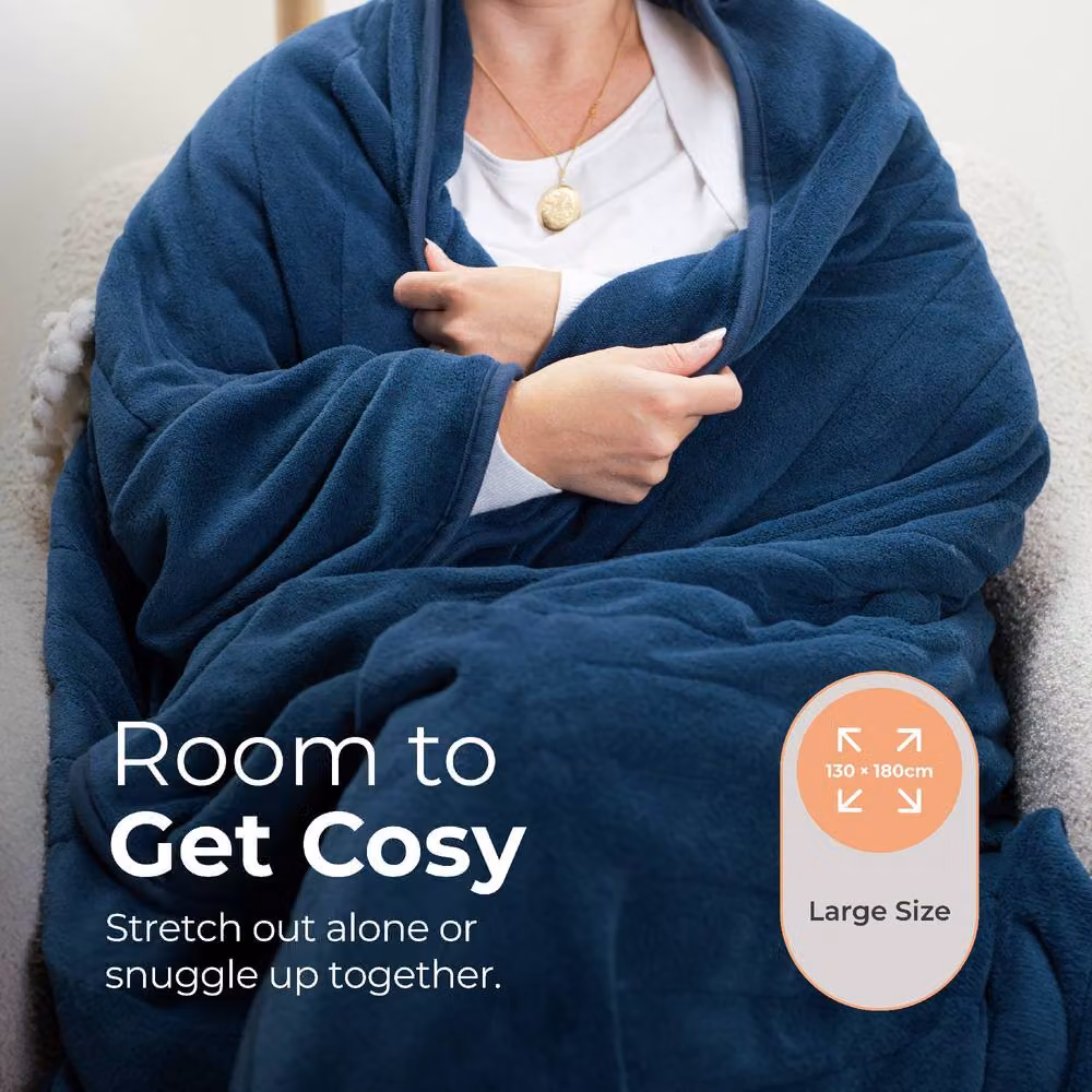 Abode Blue Microfleece Electric Heated Throw with 9 Heat Settings and Auto Shut-off – 6