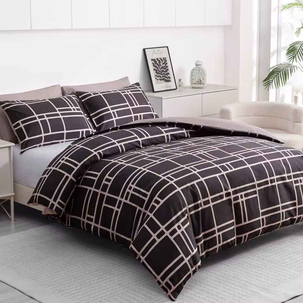 Pamposh Super King Double Brushed Microfibre Duvet Cover Set in Light Brown with Zipper Closure – 2