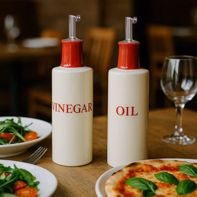Orsina Elegant Hollywood Oil and Vinegar Bottle Set in Red and Beige – 3
