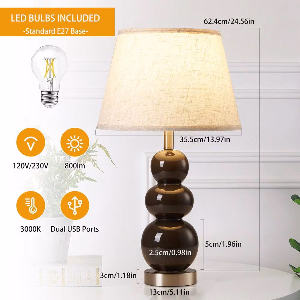 Garwarm Set of 2 Grey Ceramic Table Lamps with USB Ports and Bulbs Included, Height: 62.4 cm – 4
