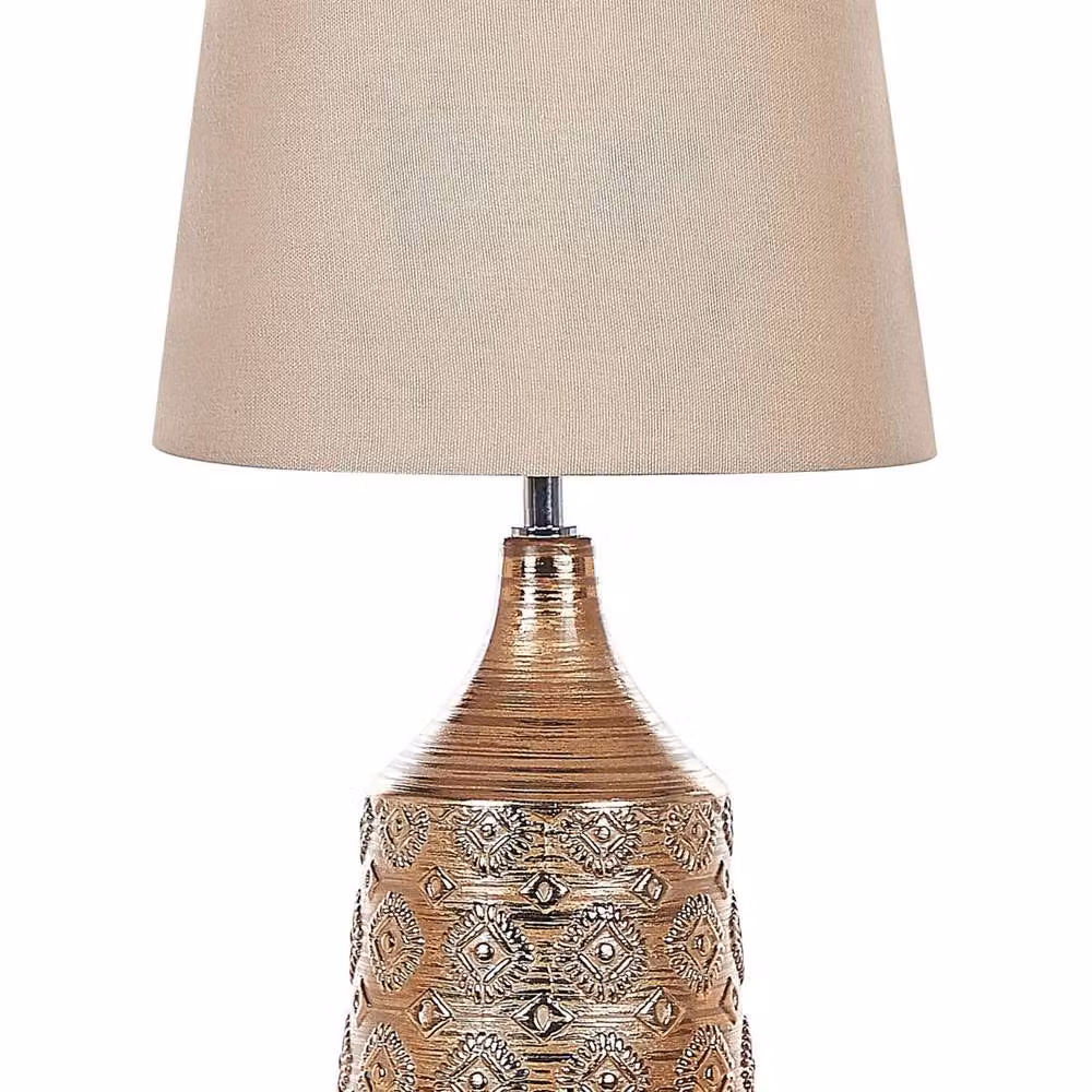 Wyld and Coco Ceramic Table Lamp in Beige and Gold/Brass, Height: 47 cm – 2