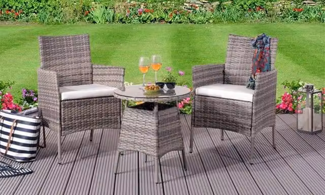 Comfy Living Ltd Rattan Garden Bistro Set with Round Table, 2 Chairs and Cover in Grey