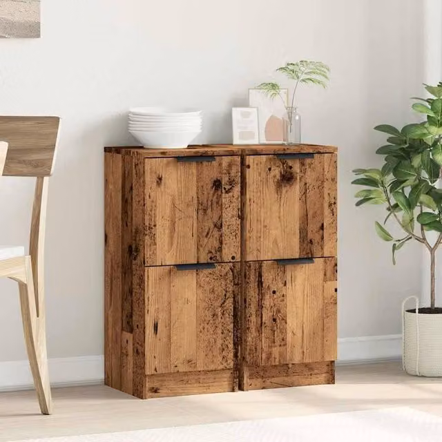 Berkfield Home Set of 2 Rustic Old Wood Sideboards in Brown, W/D/H: 30 x 30 x 70 cm – 1