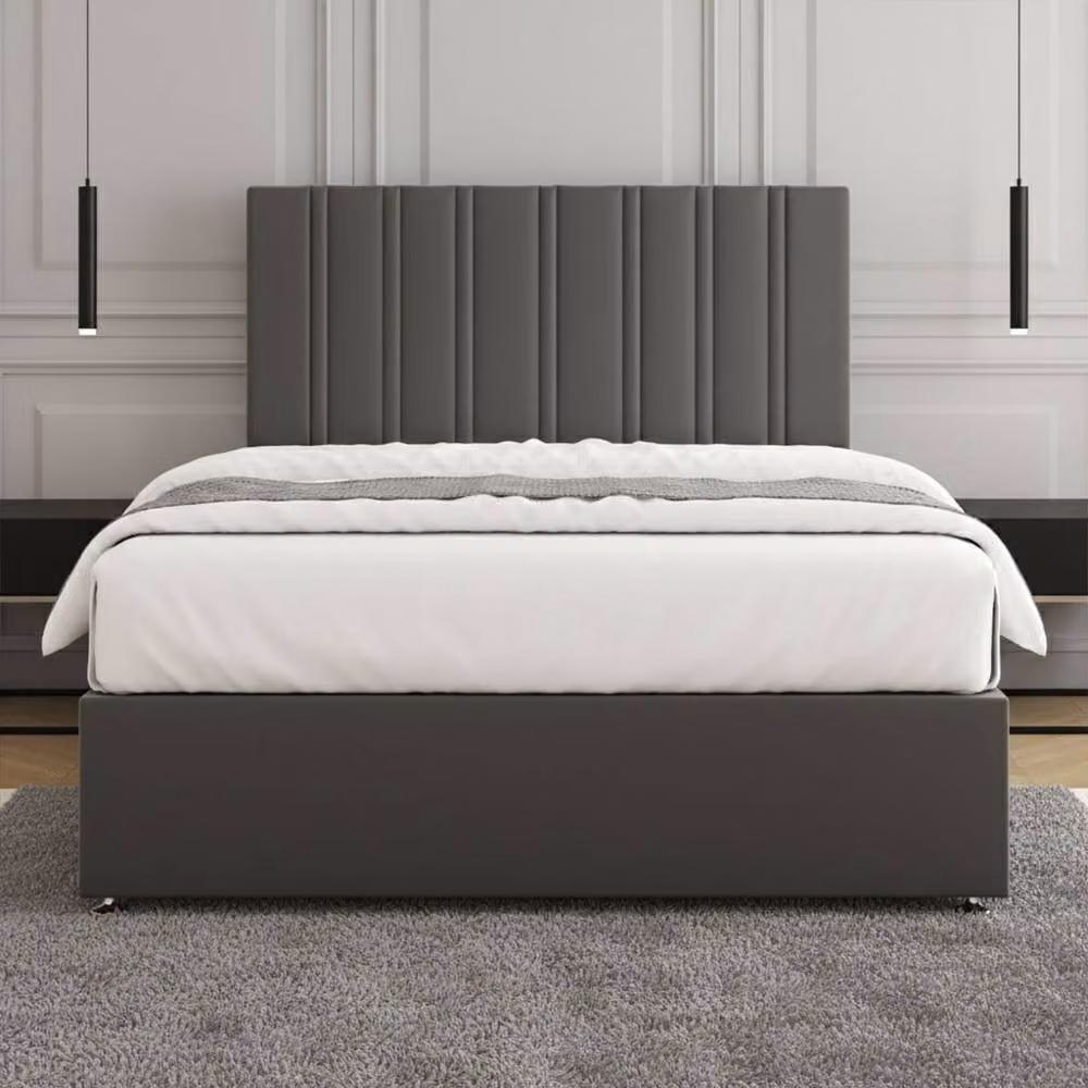 Regional Furnishings Luxury Plush Velvet Super King Divan Bed with 24 inch Headboard in Grey, W: 200 cm x D: 200 cm – 2