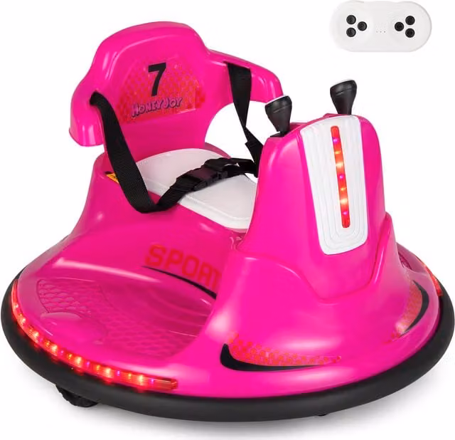 Costway 6V Battery Powered Electric Ride On Bumper Car with Light and Sound, Pink