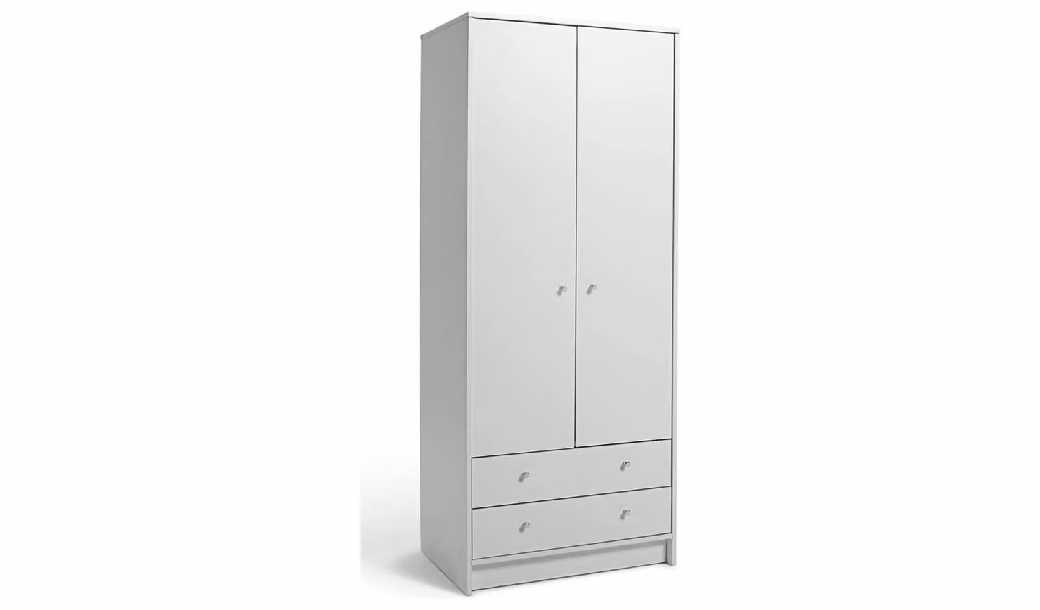 Malibu White 2 Door 2 Drawer Wardrobe with Internal Drawers and Hanging Rod, H 180.5 cm x W 74.8 cm x D 49.8 cm