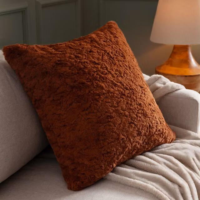 Make it a Home Megeve Faux Fur Cushion in Orange and Brown Polyester