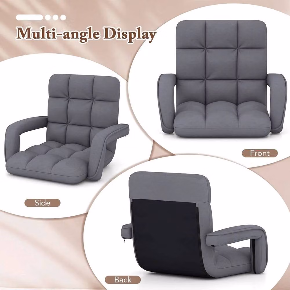 SPETLEK Adjustable Grey Microfibre Floor Chair with Armrests and Adjustable Headrest – 3