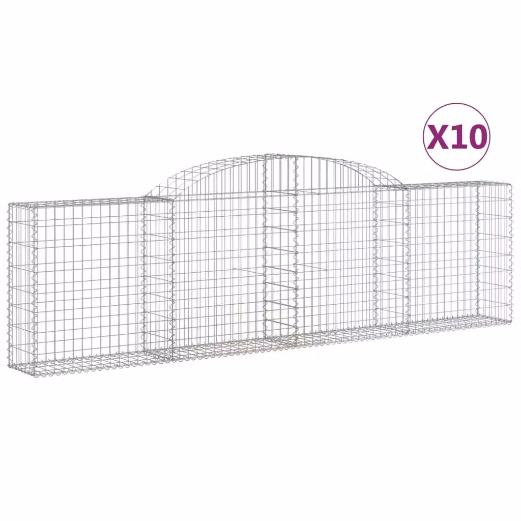 Berkfield Home Arched Gabion Baskets, 10 Piece Set, Silver Galvanised Steel, W: 300 cm, D: 30 cm, H: 80-100 cm – 2