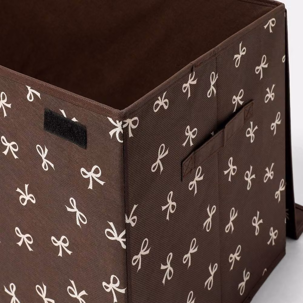 OHS Bows Foldable Fabric Toy Organiser Storage Box with Lid, Brown, Large – 3