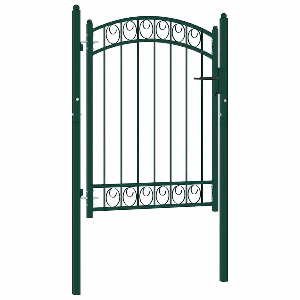 Berkfield Home Green Steel Arched Top Swing Fence Gate W: 100 cm, H: 125 cm – 2