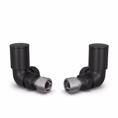 UK Radiators Matt Black Modern Manual Round Corner Radiator Valve Pair 1/2 BSP 10mm