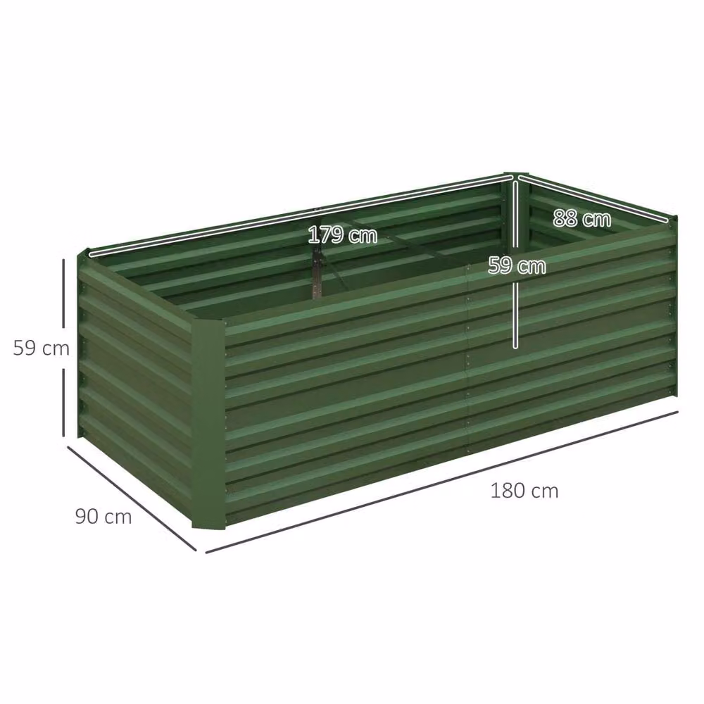 STILVORA Green Steel Raised Garden Bed, W: 180 cm, D: 90 cm, H: 59 cm – 2