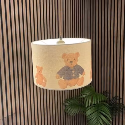 CGC Lighting Blake Round Drum Childrens Fabric Lampshade in Blue and Beige, Diameter: 30 cm