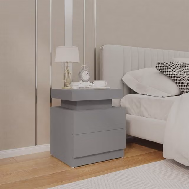 Berkfield Home Grey Bedside Cabinet in Engineered Wood, W: 45 cm, D: 35 cm, H: 52 cm – 1