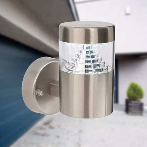 First Choice Lighting Set of 2 Pyramid Stainless Steel LED Outdoor Wall Lights in Silver – 4