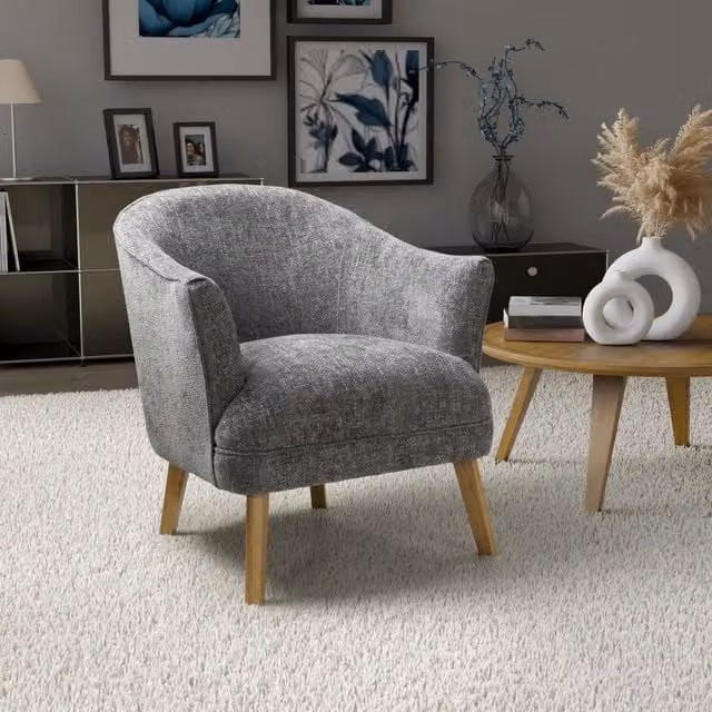 Shankar UK LLP Pembroke Grey Flax Effect Winged Armchair with Rubberwood Legs