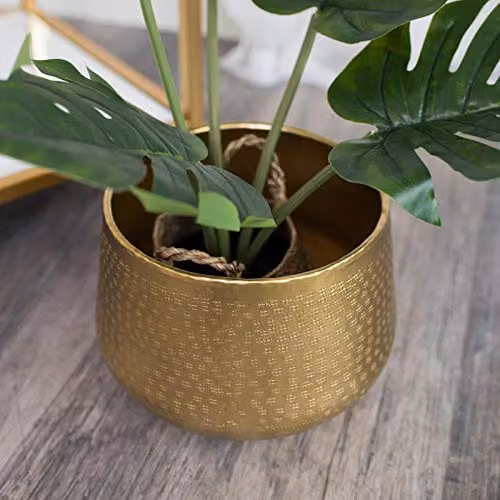 Melody Maison Round Geometric Metal Tabletop Planter in Gold or Silver, W/D/H: 24 x 24 x 21 cm – 2