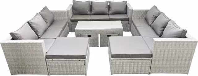 Fimous 13 Seater Luxury Outdoor Rattan Garden Furniture Set in Light Grey with Coffee Table and Ottoman