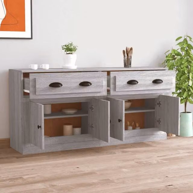 Berkfield Home Set of 2 Modern Grey Sonoma Sideboards in Matt MDF