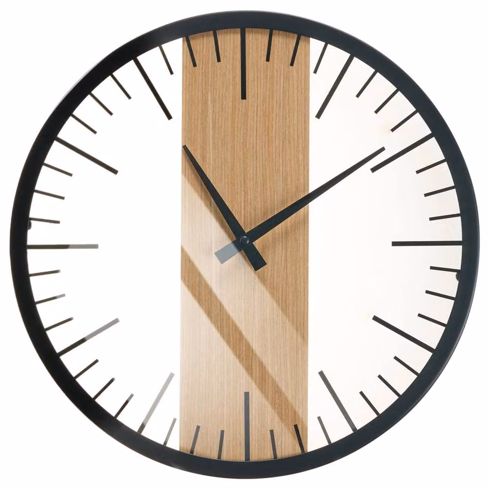 Wyld and Coco Black Maidenhair Wood Veneer Modern Round Silent Analog Wall Clock, Diameter: 38 cm – 2