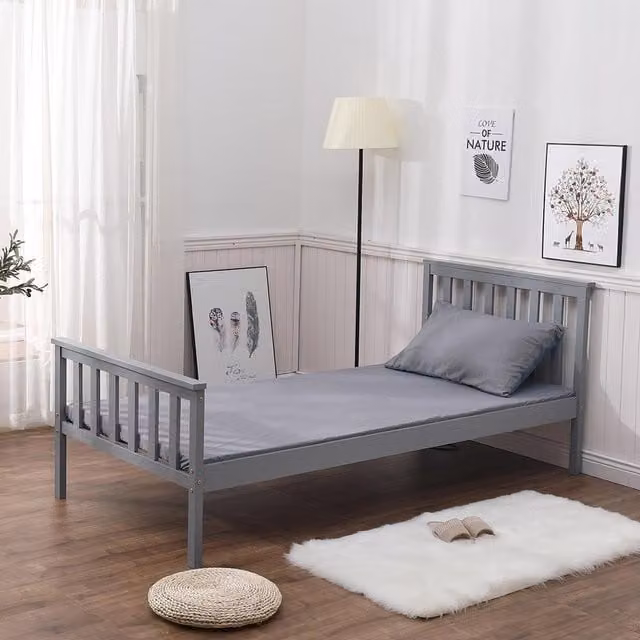 Home Source Florida Single Slatted Wooden Bed Frame in Grey