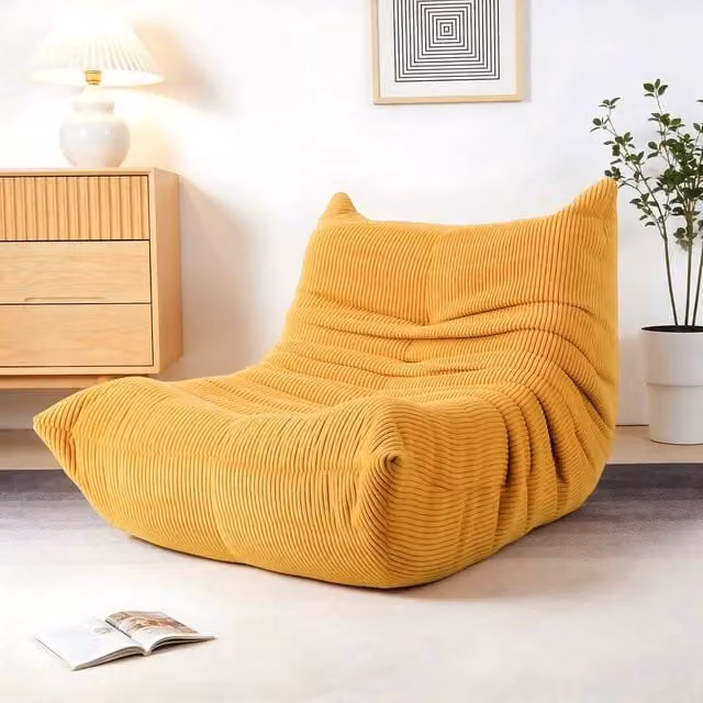 KORVIXA Yellow Velvet Reading Bean Bag Sofa, W/D/H: 100 x 100 x 100 cm