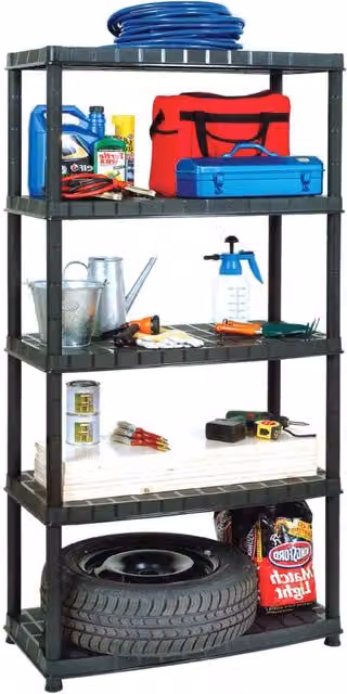 Berkfield 5-Tier Black Plastic Home Storage Shelf, W/D/H: 85 x 40 x 185 cm