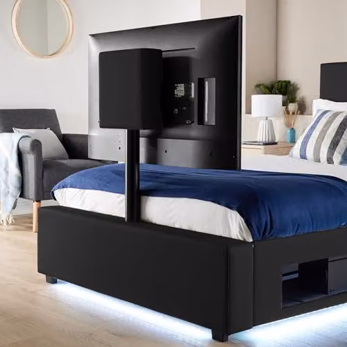 X Rocker AVA Upholstered Synthetic Leather TV Bed with Underbed LED Lighting and Storage in Black, Single 90 x 200 cm – 8