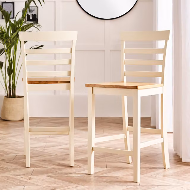 FurnitureboxUK Set of 2 Rye Cream Oak and Rubberwood Bar Table Stools