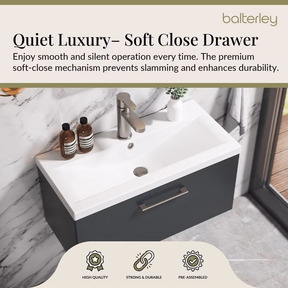 Balterley 800mm Wall Hung 1 Drawer Vanity Basin Unit in Dark Grey with Pewter Handle – 3
