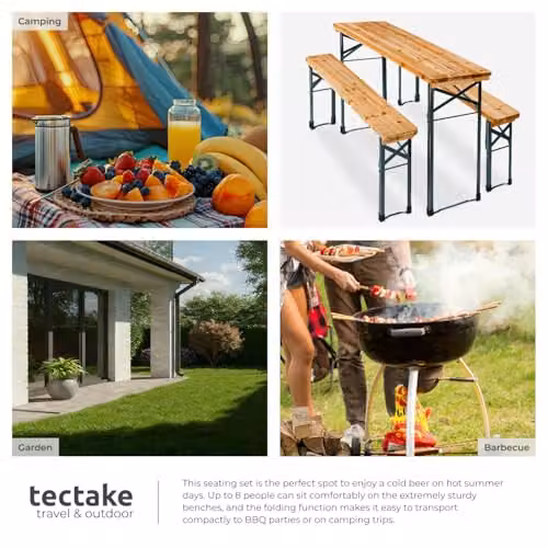 tectake Sissi 3-Piece Picnic Table and Benches Set in Brown Rustic Wood and Powder Coated Steel for 8 Adults – 5