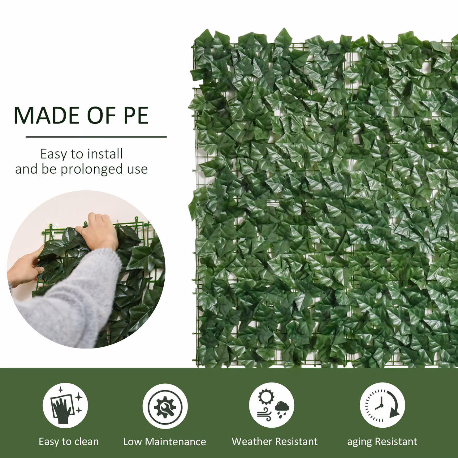 Outsunny Artificial Hedge Privacy Screen in Deep Green, W: 3 m, H: 1 m – 3