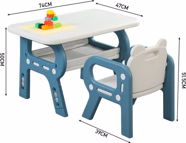 Livingandhome Kids Study Desk Chair Set, Height Adjustable, Blue and White
