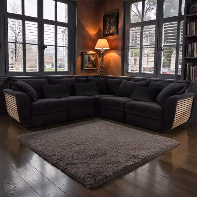 SNUG FURNITURE BIRMINGHAM LTD Atelier 2C2 Large L-Shape Corner Sofa Set in Black Fabric – 1