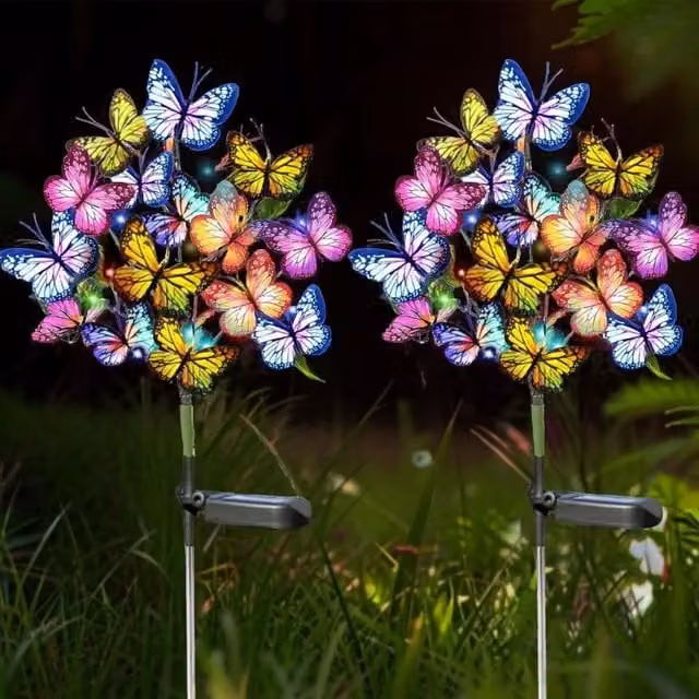 Garden Greatness 2 Pack Multicolour Butterfly Solar LED Garden Stake Lights